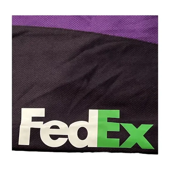 FedEx Mens Polo Stan Herman Size Large Navy Purple Green Long Sleeve Logo - Picture 2 of 11